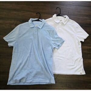 Lot Of 2 Fair Harbor Polo Shirts Size Medium Blue White Terry Cloth